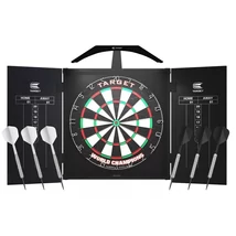 Komplett Darts csomag ARC, Target sisal tábla, gömbölyű dróttal, kabinet, világítás, 2 szett nyíl